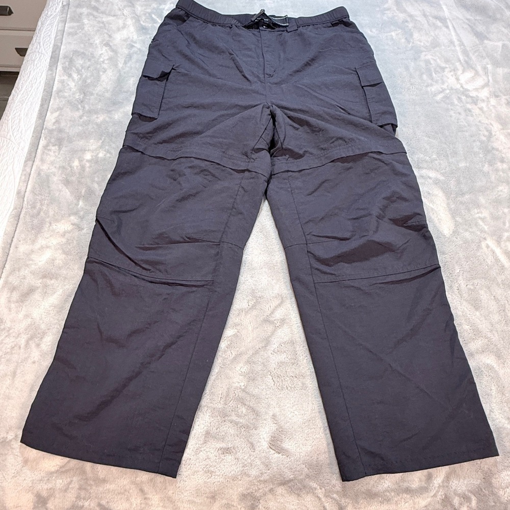 Lands End‎ Womens Cargo Convertible Pants Navy Nylon Size L 14-16 Zip Off Legs